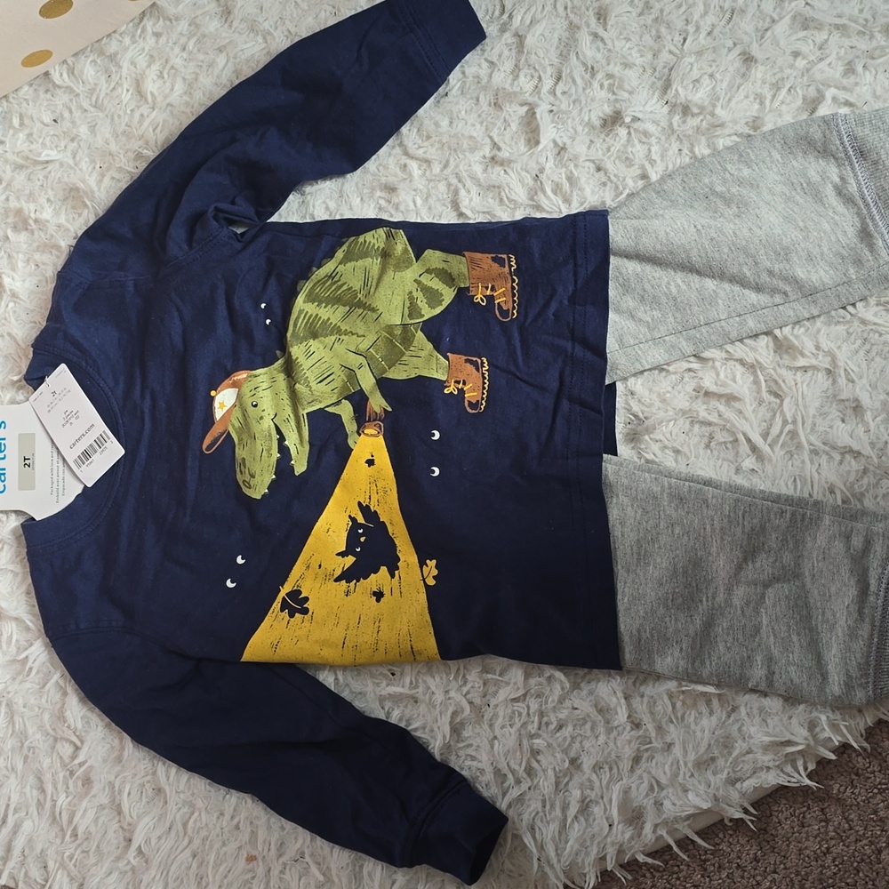 Carter's Navy Dinosaur Shirt and Gray Pants Set
